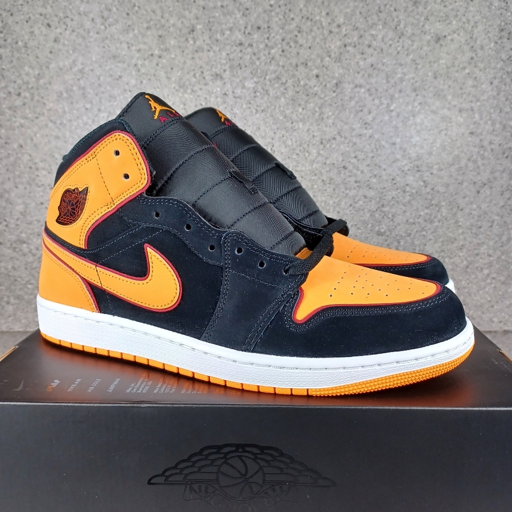 Nike Air Jordan 1 Mid Fat Tongue Black Vivid Orange - Men's Size 11 Shoes - Picture 3 of 12